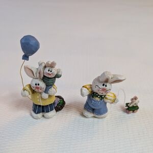 Charming Bunny Figurine Trio with Balloon and Jump Rope